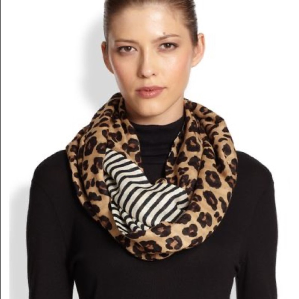 Tory Burch Ocelot Print Navy Stripe Reversible Infinity Scarf